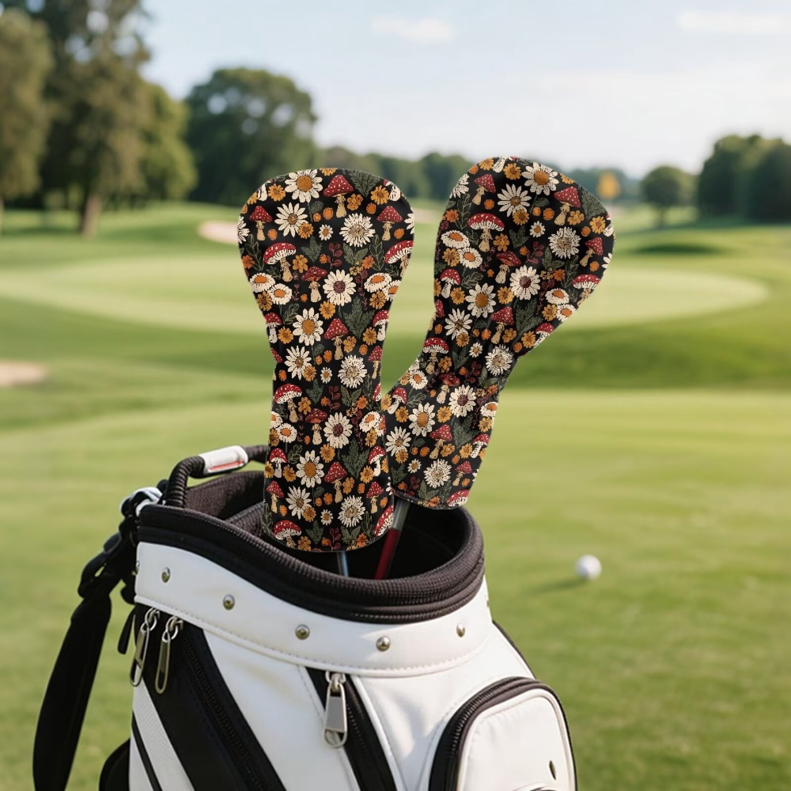 Uorisanigo Golf Club Head Covers for Driver, Fairway Hybrid Woods - Waterproof PU 3 Pieces Aesthetic Mushroom Head Covers for Golf Clubs - with Double Elastic Band Fits Most Size Golfclubs