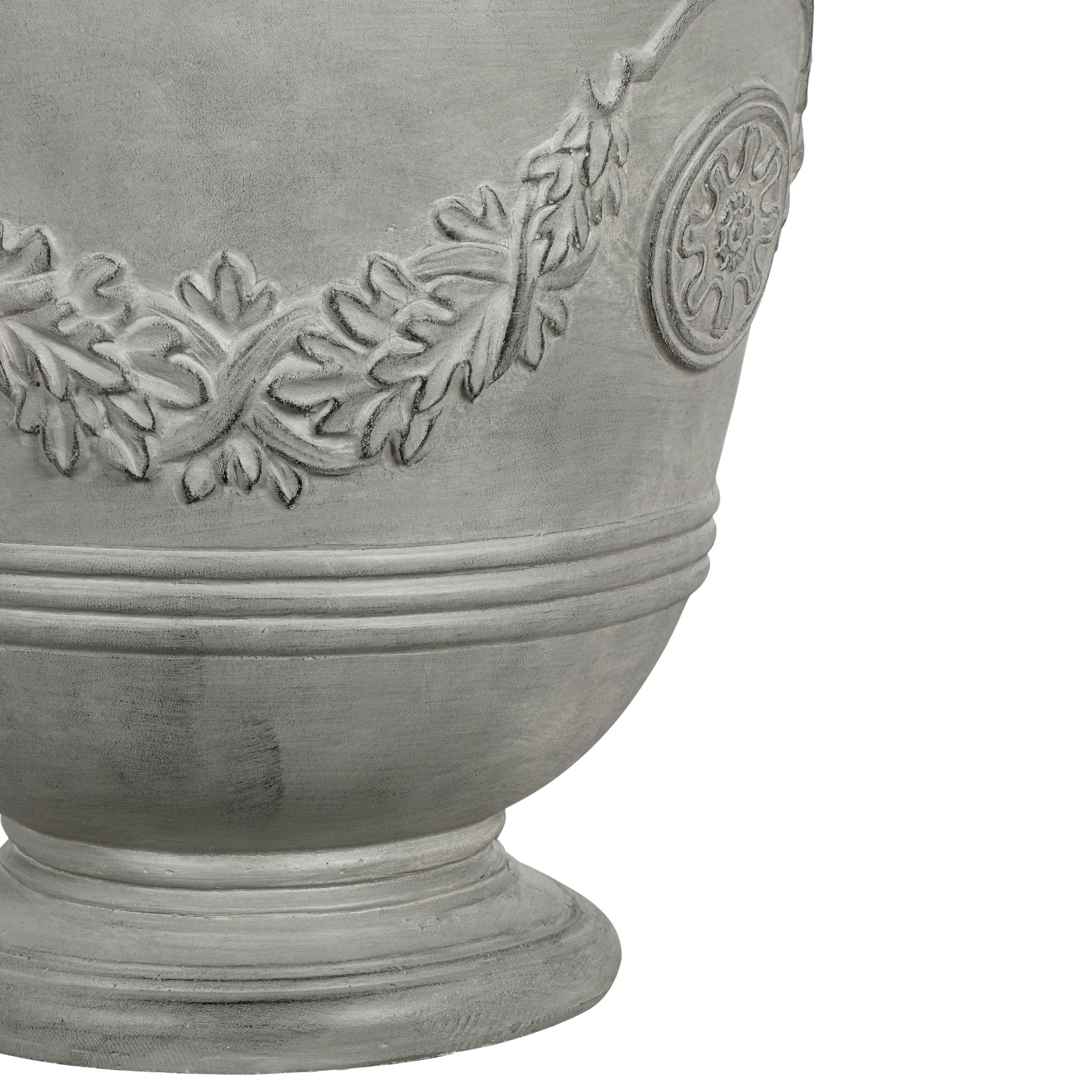 Christopher Knight Home 18" Classical Pedestal Urn Planter, Outdoor Garland Carved Flower Pot, Gray
