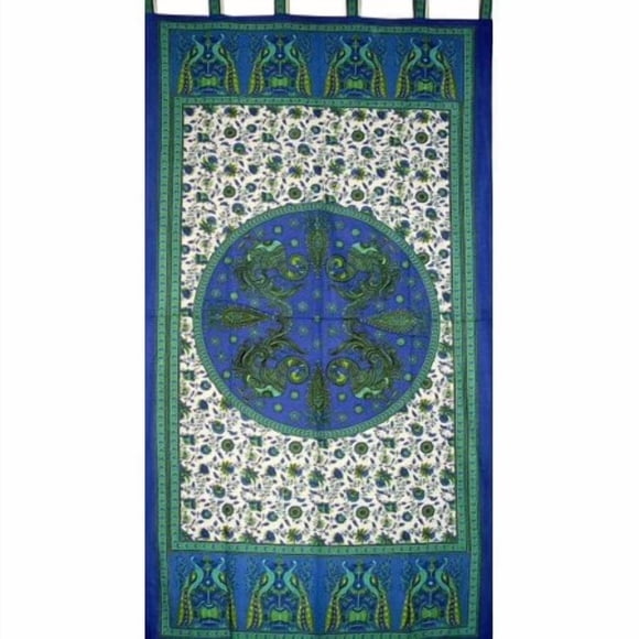 India Arts Rideau à Pattes Paons en Coton 44 Pouces x 88 Pouces Bleu
