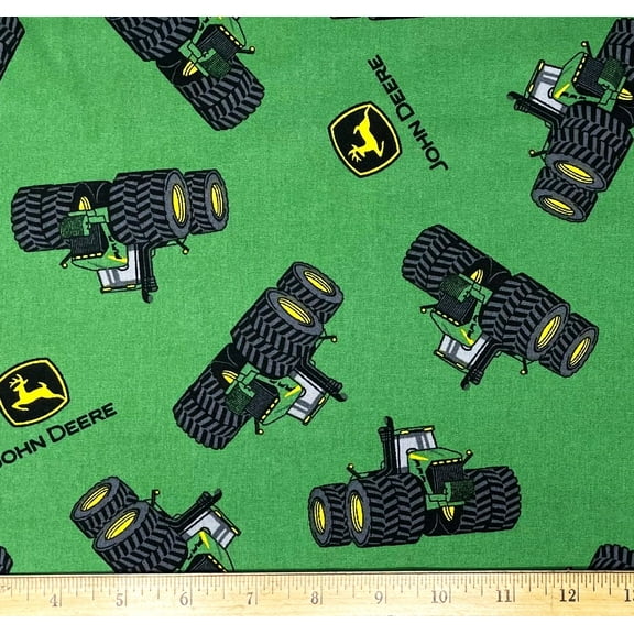 1/2 Yard - John Deere Farm Tractor on Green Cotton Fabric (Great for Quilting, Sewing, Craft Projects, Quilts, Throw Pillows & More) 1/2 Yard X 44" Wide