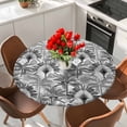 thumbnail image 2 of Grey Tropical Leaves Round Tablecloth 36-44 Inch Round Fitted Table Cloth with Elastic Edge, Summer Palm Trees Botanical Waterproof Table Cover Protector for Outdoor Picnic Party Dining, 2 of 6