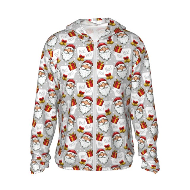 Balery Christmas Santa Claus Sudadera ligera de manga larga con capucha y protección solar UPF 50+ para hombre y mujer, ideal para pesca y running-XX-Large