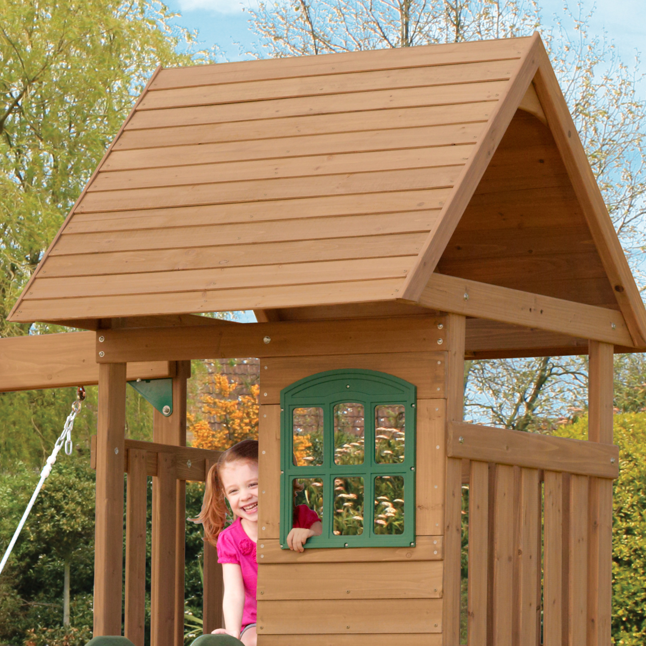 KidKraft Windale Wooden Swing Set / Playset with Clubhouse, Swings, Slide, Shaded Table and Bench - image 10 of 12