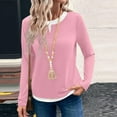 thumbnail image 5 of FNFHFY Long Sleeve Shirts for Women Fake Two Piece T-shirt Solid Color Crew Neck Shirt Casual Fall Tops, 5 of 5