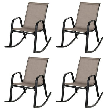 Gymax Set of 4 Metal Rocking Chair Heavy-Duty Rocker Outdoor Anti-Slip Brown Patio