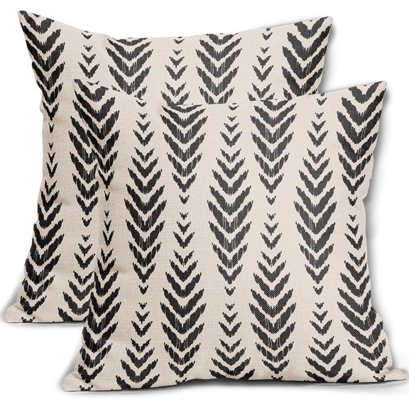 Boho Pillow Covers 18x18 Set of 2 Bohemian Ethnic Black Geometric Herringbone Print Decorative Throw Pillows Outdoor Pillowcase Square Farmhouse Cushion Case Decor for Couch Sofa Bed