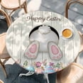thumbnail image 2 of Easter Bunny Round Tablecloth, Fitted Table Cover with Elastic for 55"-60" Round Tables, Colorful Eggs Cute Rabbit Grey Country Wooden Table Cloth Outdoor Indoor Dinning Party Waterproof Tablecloths, 2 of 7