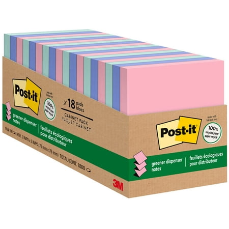 UPC: 0638060852729 | Post-it® Greener Dispenser Notes – 3  X 3  – Square – 100 Sheets Per Pad – Positively Pink  Fresh Mint  Moonstone – Paper – Self-stick  Removable  Recyclable  Pop-up  Residue-free  Eco-friendly –