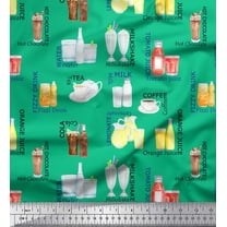 Soimoi Green Cotton Duck Fabric Text & Soft Drinks Party Print Sewing Fabric Yard 42 Inch Wide
