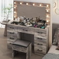 thumbnail image 2 of Ktaxon Large Makeup Vanity, Get Ready with Me GRWM Vanity Table Set w/ Visible Glass Top w/ Charging Station, Gray, 2 of 7