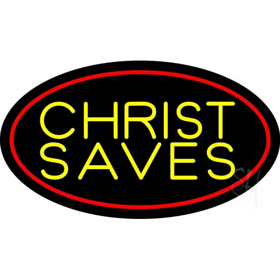 Yellow Christ Saves LED Neon Sign 20" Tall x 37" Wide - inches Black Square Cut Acrylic Backing, with Dimmer - Premium built indoor Sign for Home décor, Event, Religious place, Store interior, Office.