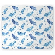 Feather Mouse Pad, Watercolor Quill Design with Splashes and Stains Brush Strokes Effect, Rectangle Non-Slip Rubber Mousepad, Pale Blue and White, by Ambesonne