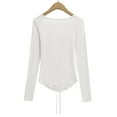 thumbnail image 6 of ShiShine Women's Solid Top Cute Sexy Long Sleeve Tie-Front Blouse with Button Details Asymmetric Hem Waist-Defining Fit, 6 of 6