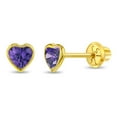 thumbnail image 1 of 14k Yellow Gold 4mm Violet Bezel Set Heart Cubic Zirconia Screw Back Earrings, 1 of 7