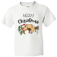 thumbnail image 3 of Inktastic Merry Christmas Cute Sloth with Santa Hat and Lights Youth T-Shirt, 3 of 5