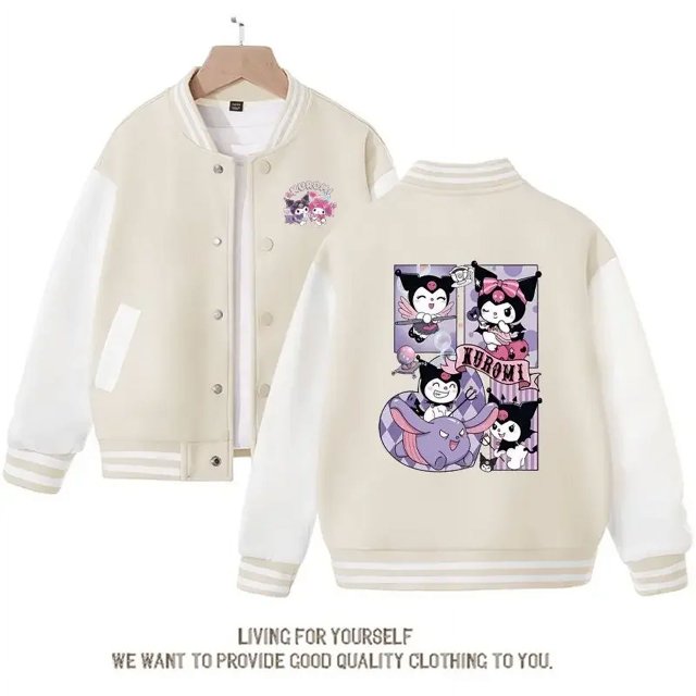 Sanrios Kuromi-Chaqueta de uniforme de béisbol para niño y niña, abrigo informal de manga larga con estampado Kawaii, ropa de regalo