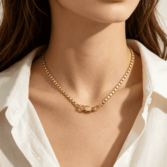 1mm 22 inch gold copper gold-plated box chain | Exquisite collarbone chain, multi-layer layered necklace, women's retro and simple accessory