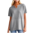 thumbnail image 5 of Womens Waffle Knit Summer Shirts Cap Sleeve Blouse V Neck Patchwork Tees Preppy Loose Fitted Work Pullovers, 5 of 9