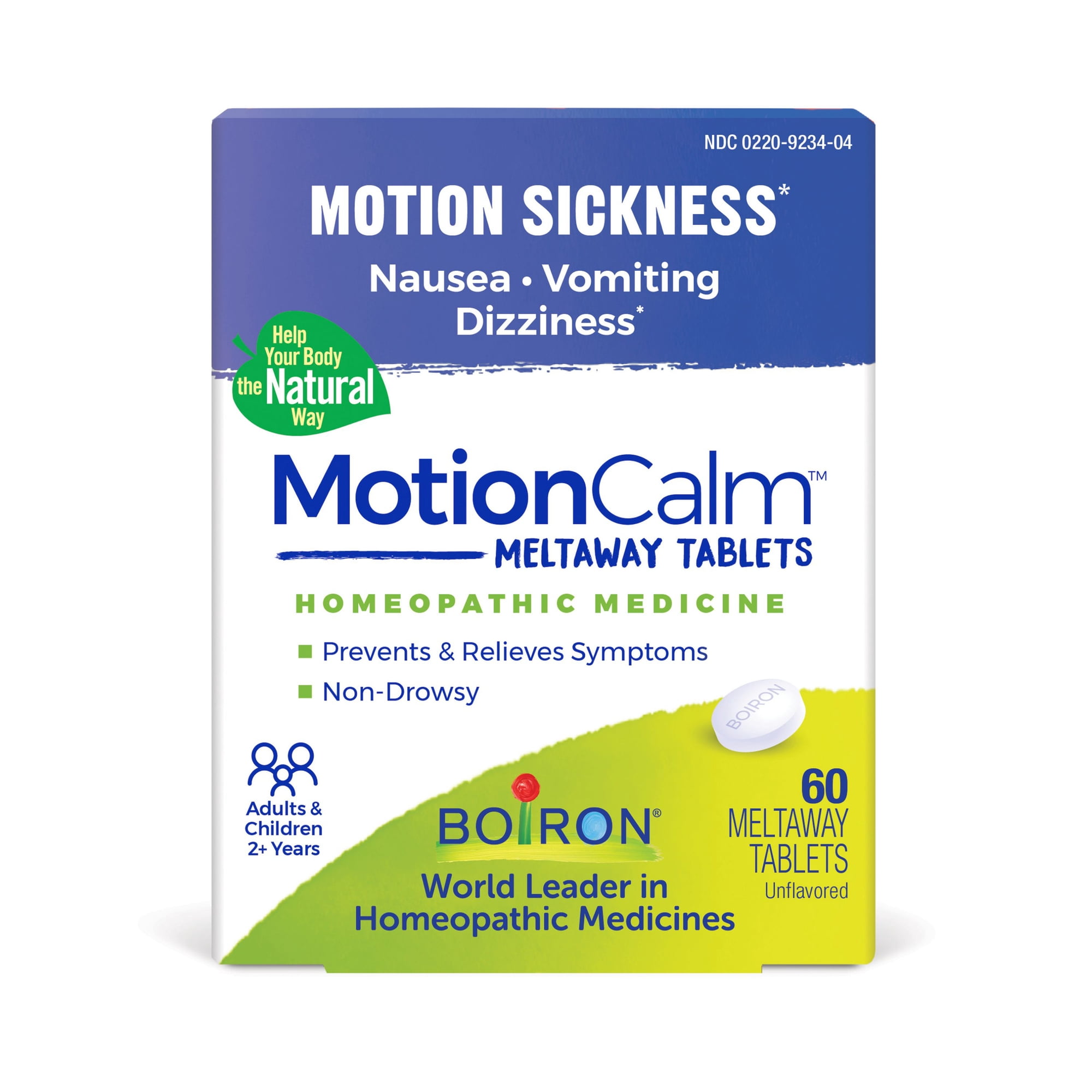 Boiron MotionCalm Tablets, Homeopathic Medicine for Motion Sickness, Nausea, Vomiting, Dizziness, 60 Meltaway Tablets