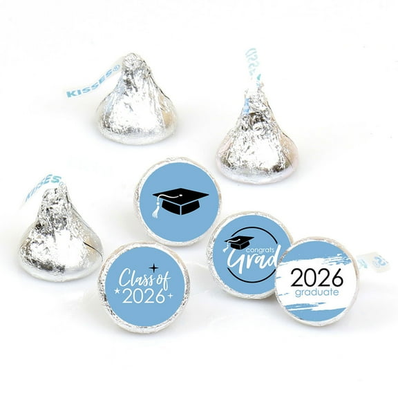 Big Dot of Happiness 2026 Light Blue Graduation Party Round Candy Sticker Favors - Labels Fits Chocolate Candy (1 Sheet of 108)