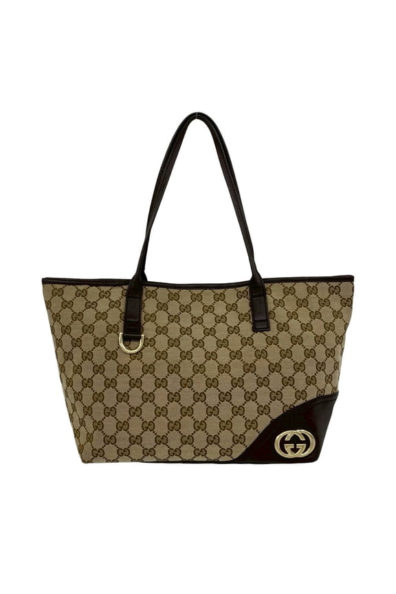 Pre-Owned GUCCI GG Canvas Logo Hardware Tote Bag Handbag Boston Brown 39157