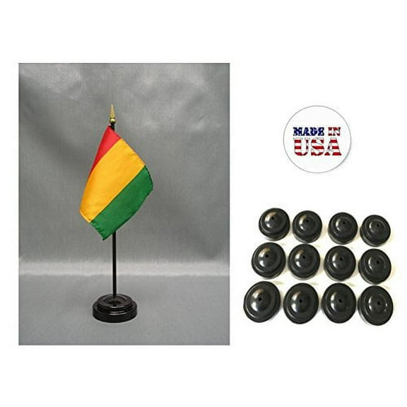 Box of 12 Guinea 4"x6" Miniature Desk & Table Flags Includes 12 Flag Stands & 12 Guinean Small Mini Stick Flags