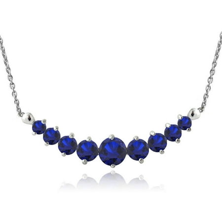 Created Sapphire Sterling Silver Graduated Necklace