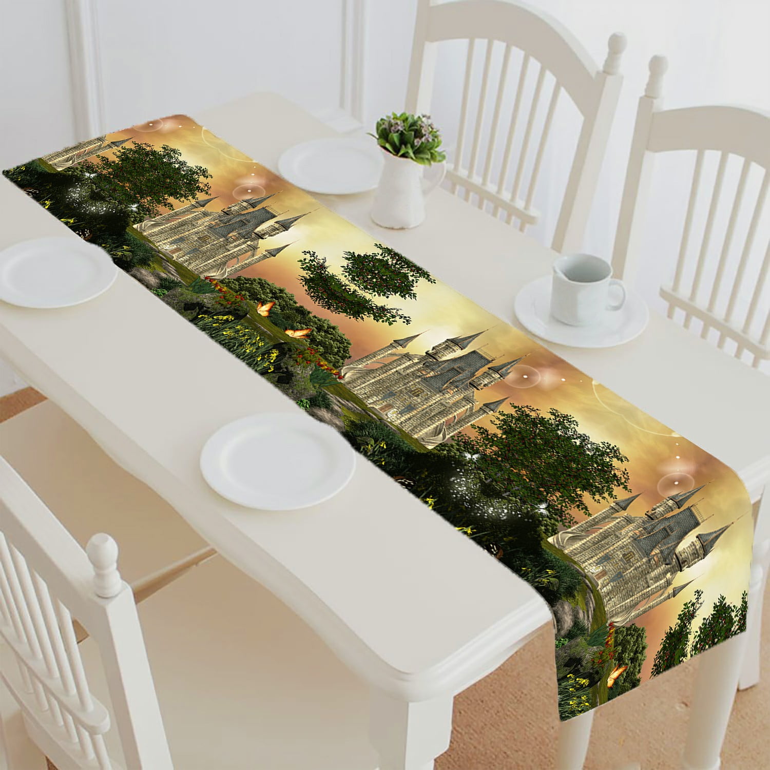 Abphqto Fabulous Castle In An Enchanted Garden Table Runner Placemat Tablecloth For Home Decor 14x72 Inch Walmartcom Walmartcom