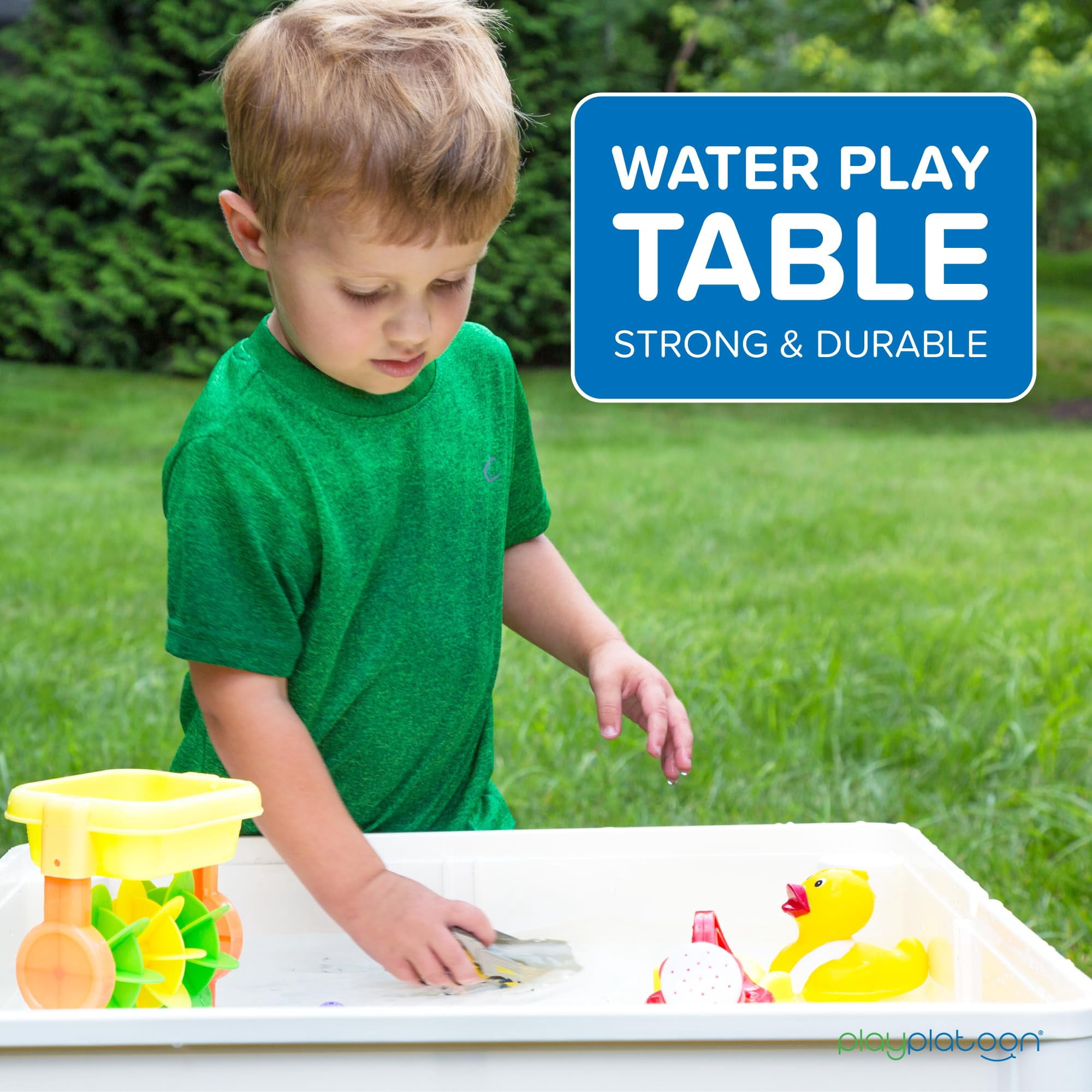 Play Platoon 5 in 1 Kids Activity Table and Chair Set - Stem Table for Toddlers with Building Block, Craft & Sensory Tables for Toddlers with 2 Chairs & 25 XL Blocks - Neutral Gray