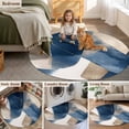 thumbnail image 6 of Round Area Rug 3ft, Blue Block Abstract Geometric Non-Shedding Washable Area Rug, Gold Foil Ombre Gradient Non Slip Low-Profile Circle Rugs for Living Room, Bedroom Dining Room, 6 of 9