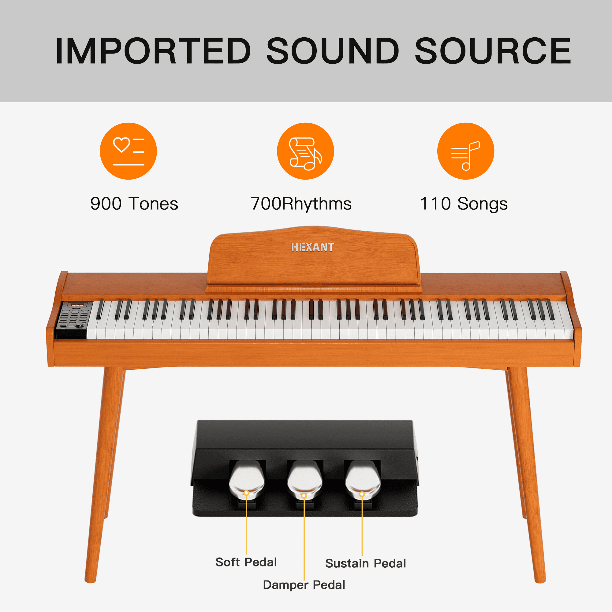 HEXANT 88- Key Hammer Weighted Digital Piano Keyboard, Wooden Electric Heavy Hammer Weighted Full Size Keyboard Piano, with 3-Pedal, Multi-Functional Keyboard and Stand (Piano/Bench Set)
