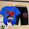 thumbnail image 3 of Conjunto de ropa de verano para niños y niñas con superhéroes, camiseta de manga corta de algodón y pantalones cortos, traje informal con estampado de Spider-Man, 3 of 5