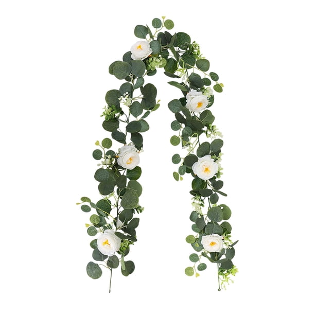 Guirnalda de Eucalipto Perfecl con flores artificiales para decoración de chimenea 180cm