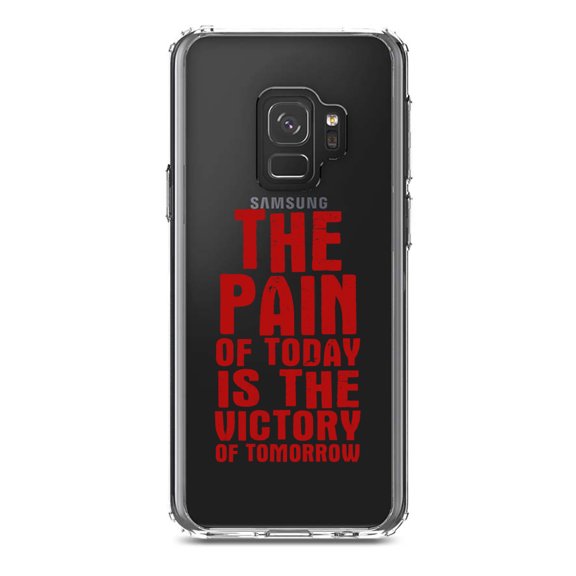 DistinctInk Clear Shockproof Hybrid Case for Samsung Galaxy S9 (5.8" Screen) - TPU Bumper Acrylic Back Tempered Glass Screen Protector - The Pain of Today is the Victory of Tomorrow