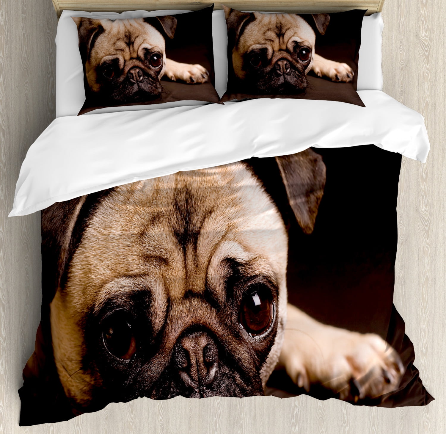 Pug Duvet Cover Set, Cute Photograph of a Pug with Its Little Paws Pure