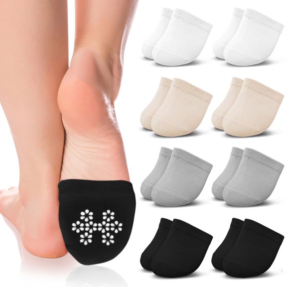 LAVIENTOES 8 Pairs Women's No-Show Half Socks Low Cut Seamless Non-Slip Invisible Grip Liners Toe Topper Covers for Mules Clogs Slip Ons Flats - US Size 6-9 (2 White, 2 Tan, 2 Gray, 2 Black)