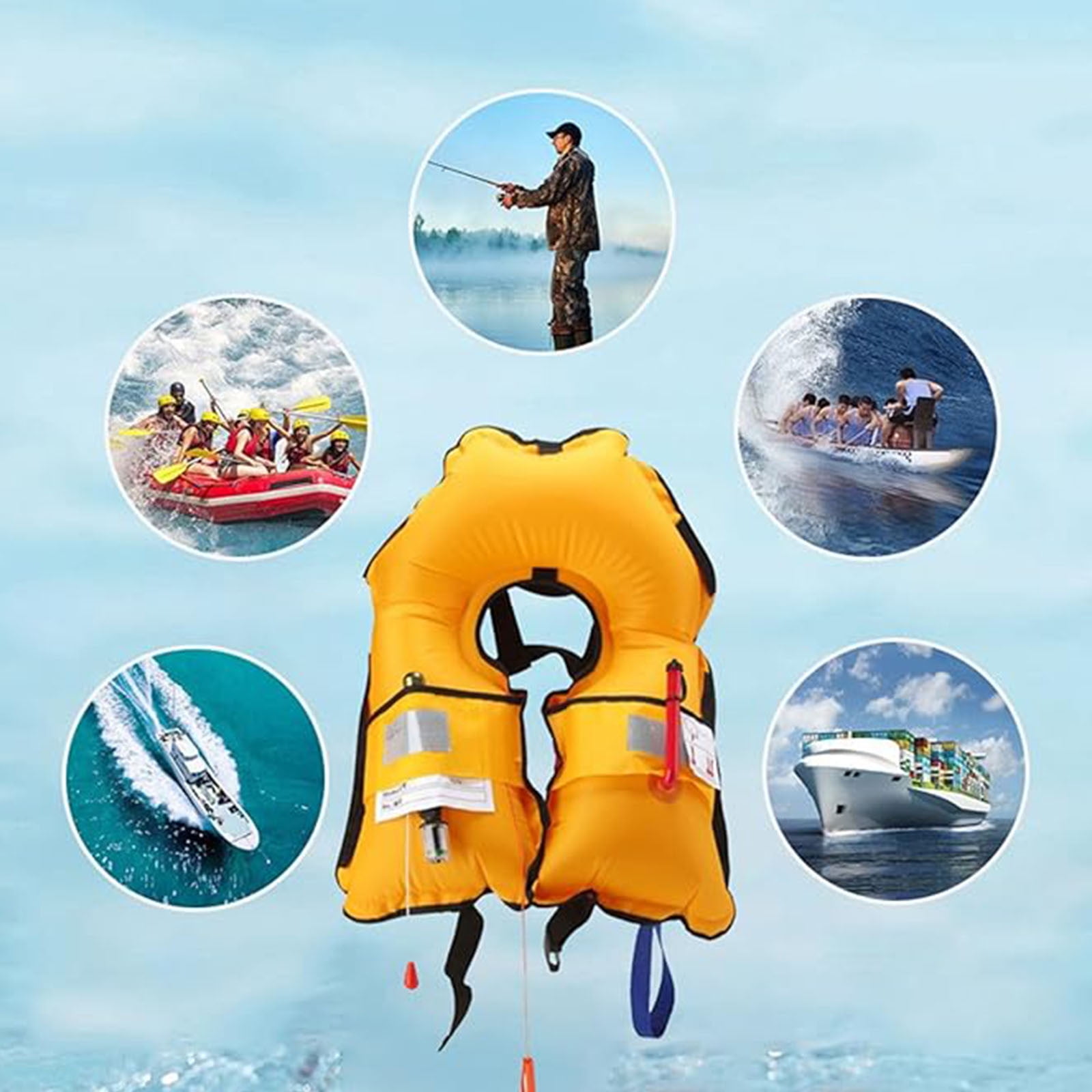 Auto-Inflating Life Jacket with Reflective Strips - Emergency Flotation Vest, Buoyancy Aid, 150N Buoyancy & Adjustable Straps, for Boating/Fishing Activities, Coast Guard Approved PFD, B