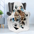 thumbnail image 3 of Ambesonne Leopard Fleece Throw Blanket Watercolor Minimal Modern 60"x80" Brown White and Blue, 3 of 5