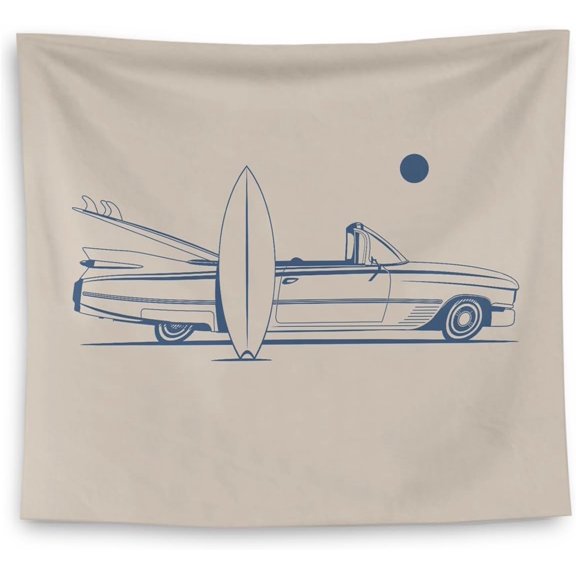 Beach Tapestry, Beachy Room Decor Aesthetic, Retro Surfing Board Car Aesthetic Tapestry Wall Hanging, Surf Room Decor, Coastal House Wall Decor, Surf Wall Art, 50x60 Inches