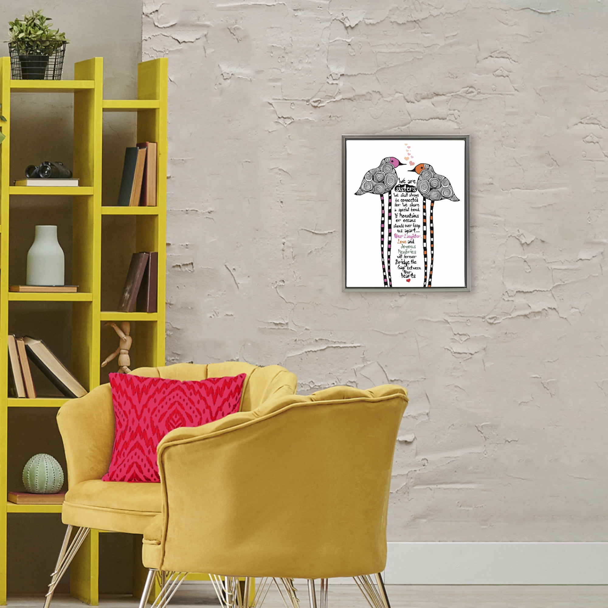 We Are Sisters Bird Duo Gray Framed Floater Canvas Wall Art, design by Suzanne Millius