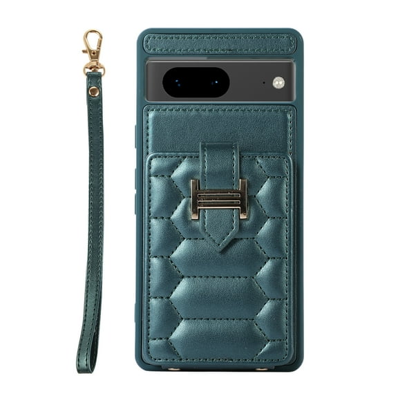 Decase Wallet Cover For Google Pixel 7,Premium Leather Shockproof Phone Shell With Back Flip Card Slots & Ring Kickstand & Hand Strap & Crossbody Strap - darkgreen