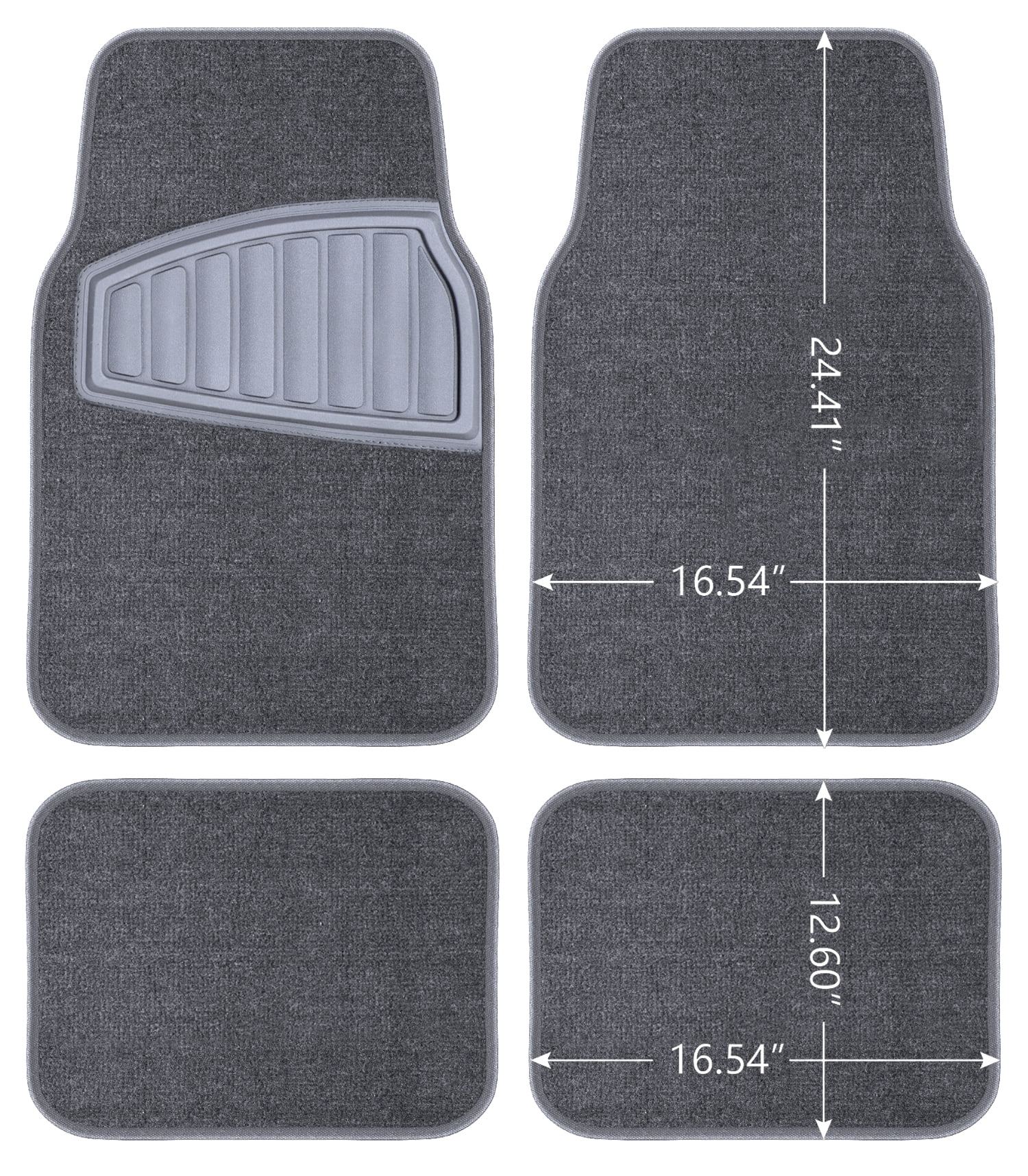 Auto Drive 4PC Carpet Car Mat Tufted Polyester Grey - Universal Fit, 202WM88