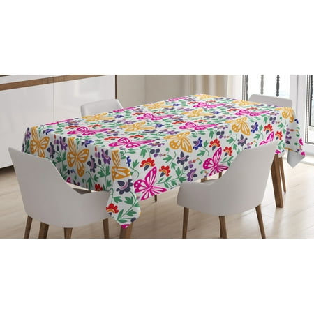 Spring Nature Table Spring Tablecloth, Flowers Butterflies Plants Vibrant Summer Blooms Leaves Nature Wings Artful Design, Rectangular Table Cover for Dining Room Kitchen, 60 X 84 Inches, Multicolor, by Ambesonne ()