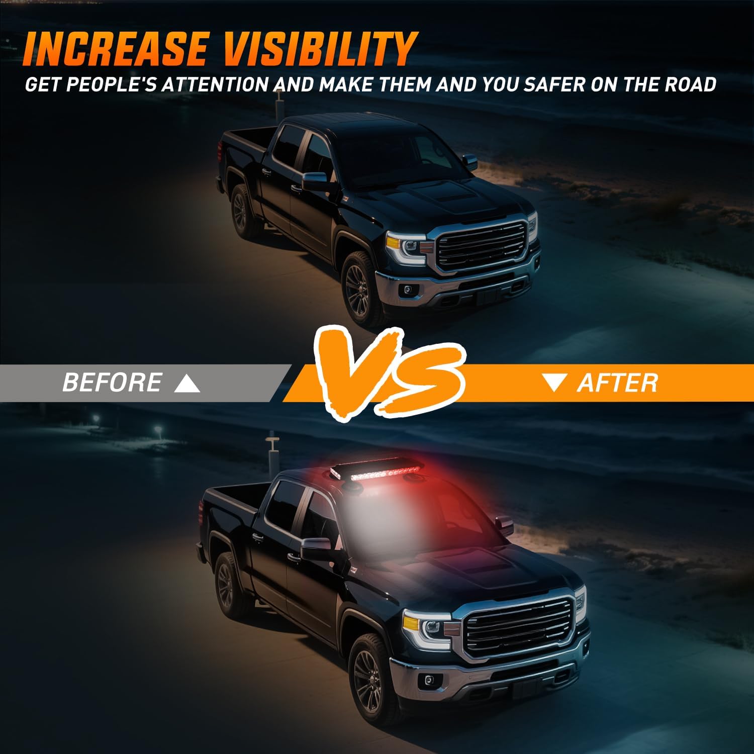 Nilight 14.5" 30LED Strobe Light Bar Double Side Rooftop Emergency Flashing Lights Red White Safety Warning Hazard Light Bars with Magnetic Base for Trucks Pickup