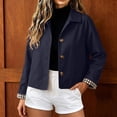 thumbnail image 5 of Womens Cropped Trench Coat Lapel Button Down Lightweight Short Casual Jacket With Plaid Lining, L, 5 of 9