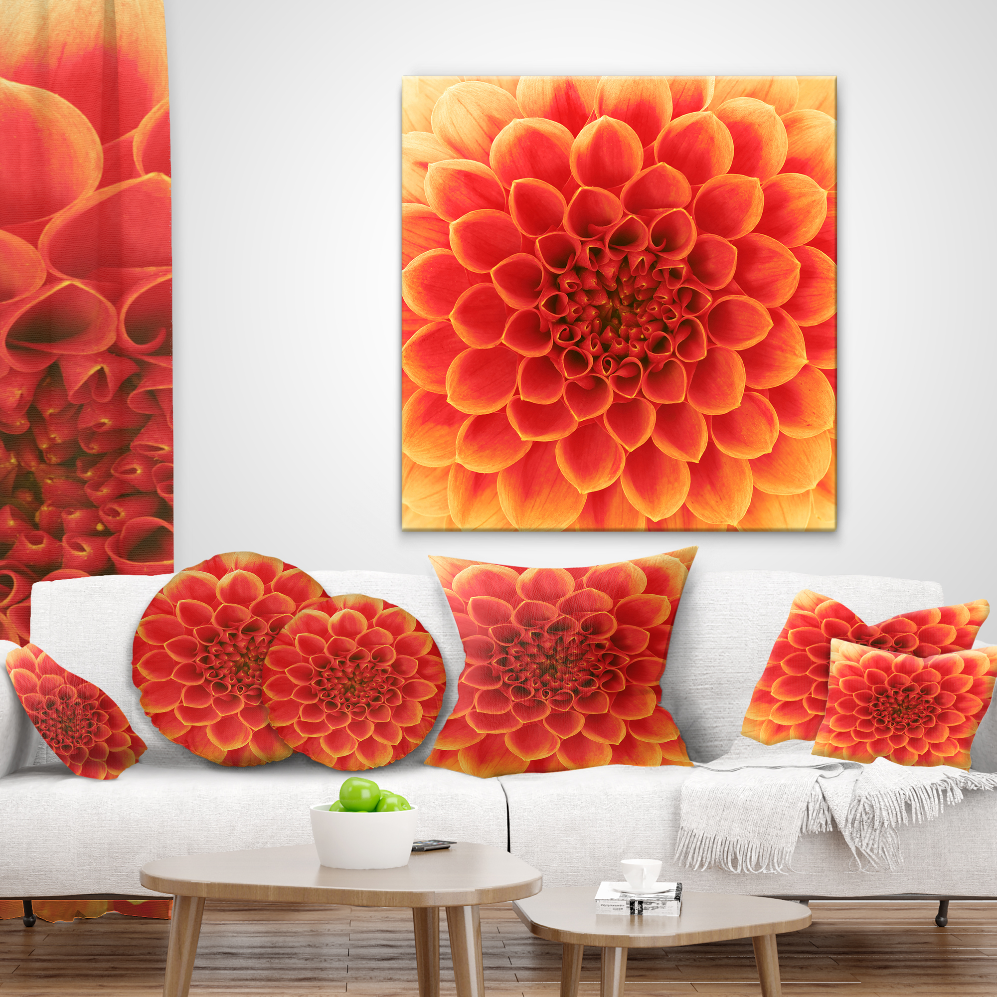 Designart Abstract Orange Flower Design - Floral Throw Pillow - 18x18