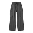 thumbnail image 3 of Bosfbaoi Cargo Pants for Women Drawstring Elastic Waist Wide Leg Lightweight Casual Trousers with Multi Pockets, 3 of 9