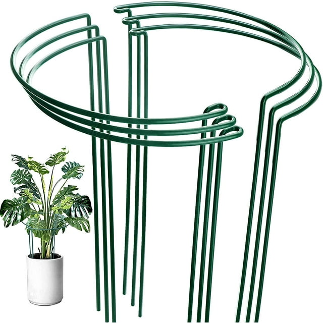 6 Pack Plant Support Stakes, Metal Garden Plant Stake, Green Half Round Plant Support Rings For Potted Plants, Plant Cage For Tomato, Hydrangea