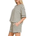 thumbnail image 3 of Women 2 Piece Sets Summer Outfits Cute Stripe Knit T Shirts Shorts Matching Lounge Set Black S, 3 of 7