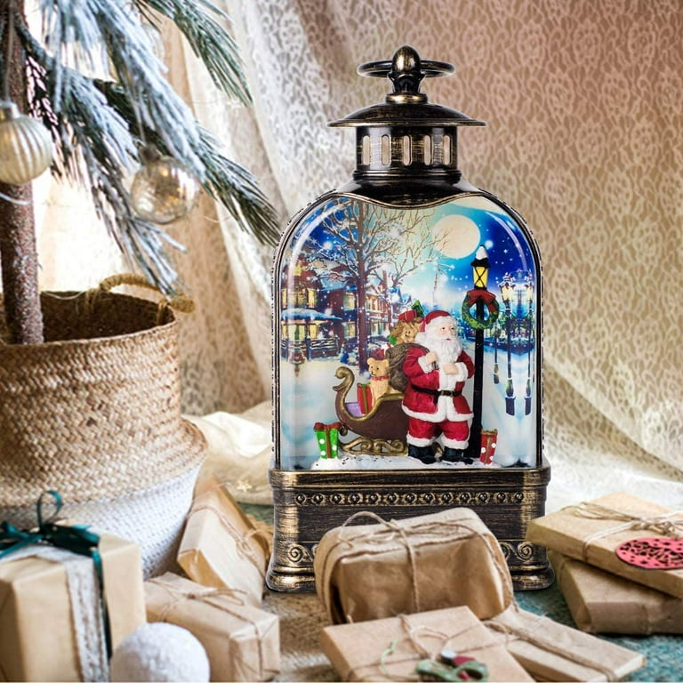 Christmas Snow Globe Lantern, Battery Operated Lighted Swirling Glitter  Water Lantern with Timer for Christmas Home Decoration, Snowman (Black)